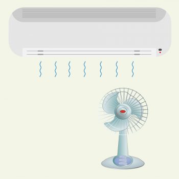 combinación de aire acondicionado y ventilador de mesa para días de calor